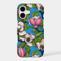 Magnolia en floraison sur bleu