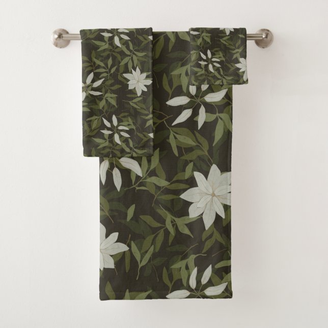 Magnolia et feuilles verts sur noir (En situation)