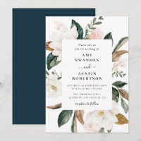 magnolia et fleurs roses faire-part de mariage