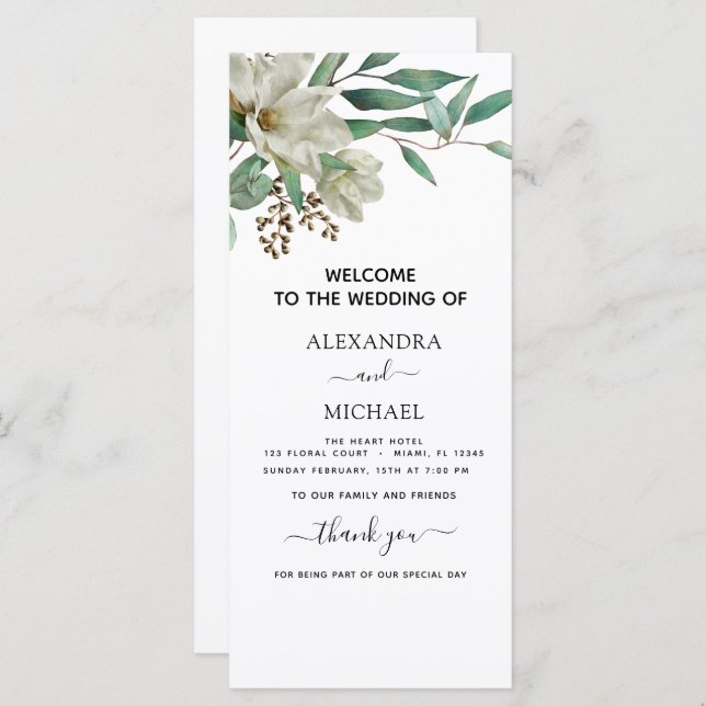 Magnolia Eucalyptus Aquarelle Mariage élégant (Devant / Derrière)