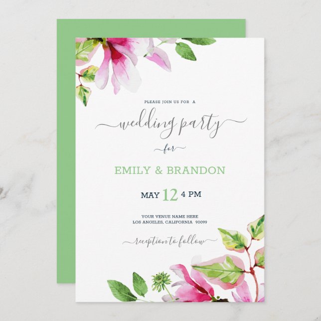 Magnolia fleurs mariage cadre invitation (Devant / Derrière)