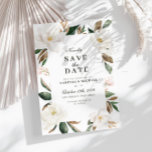Magnolia floral enregistrer la carte de date<br><div class="desc">joli design de couronne fleurie avec fleurs magnolia aquarelle et texte rouge</div>