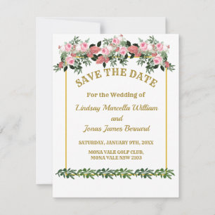 Magnolia Floral Rose Et Saumon Enregistrer La Date