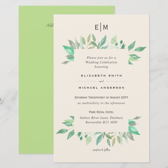 Magnolia Green Silence Budget Mariage Inviter A9 (Devant / Derrière)