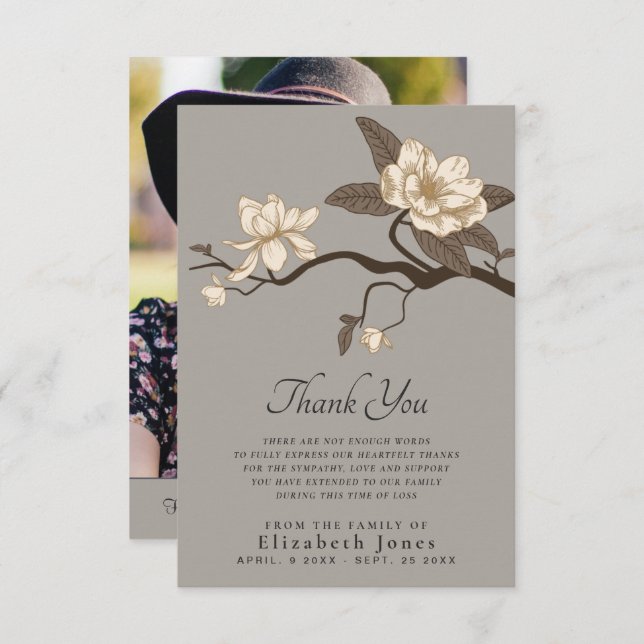 Magnolia Grey Célébration de la Carte de remerciem (Devant / Derrière)