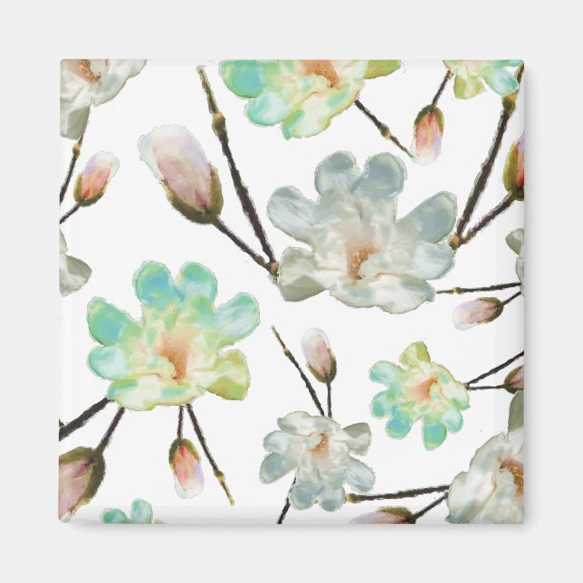 Magnolia Motif Carré Magnet (Devant)