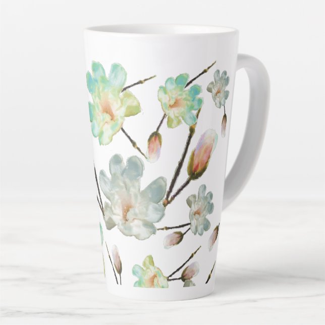 Magnolia Motif Latte Mug (Angle droit)