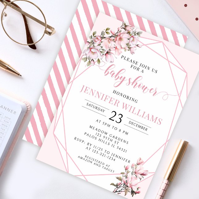 Magnolia pastel floral petite fille invitation dou (Créateur téléchargé)