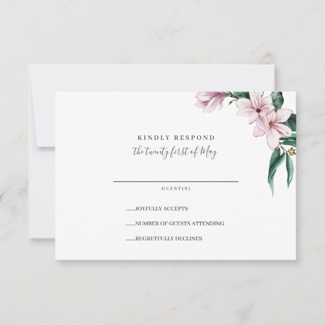 Magnolia peint et feuille | Rose | Mariage RSVP (Devant)