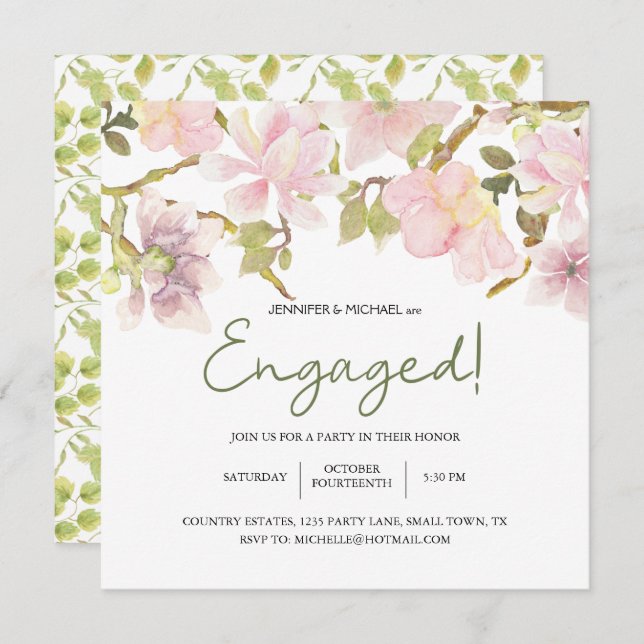 Magnolia rose Blush Floral Élégant Fiançailles (Devant / Derrière)