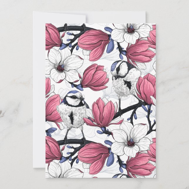 Magnolia rose et mésanges bleues (Devant)