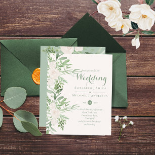 Magnolia Rose Sage Floral Wedding Invite BUDGET