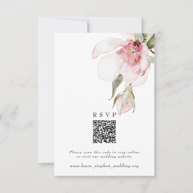 Magnolia RSVP Online QR Code Mariage Carte de site (Devant)
