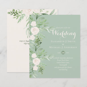 Magnolia Sage Green Floral Wedding Invite BUDGET