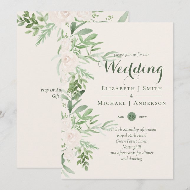 Magnolia Sage Green Mariage Floral Invite (Devant / Derrière)