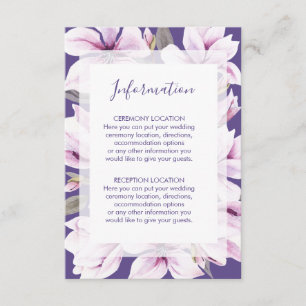 Magnolia Violet Floral Mariage Cartes d'informatio