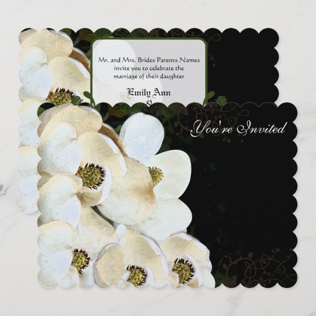 Magnolia Wedding Invitations on Ice Art Déco Cadre (Devant / Derrière)