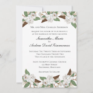 Magnolias blancs Invitation de mariage classique é