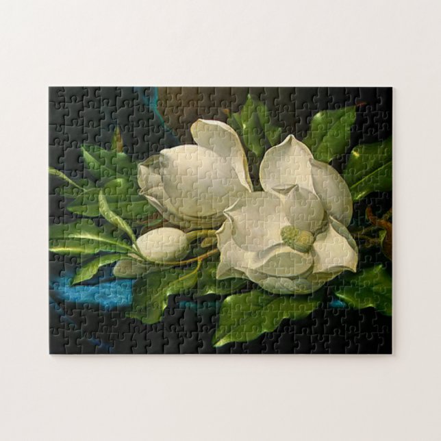 Magnolias géantes sur un puzzle bleu de tissu de (Horizontal)