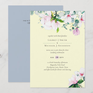 Magnolias rose Floral et Mariage Jaune Invitation