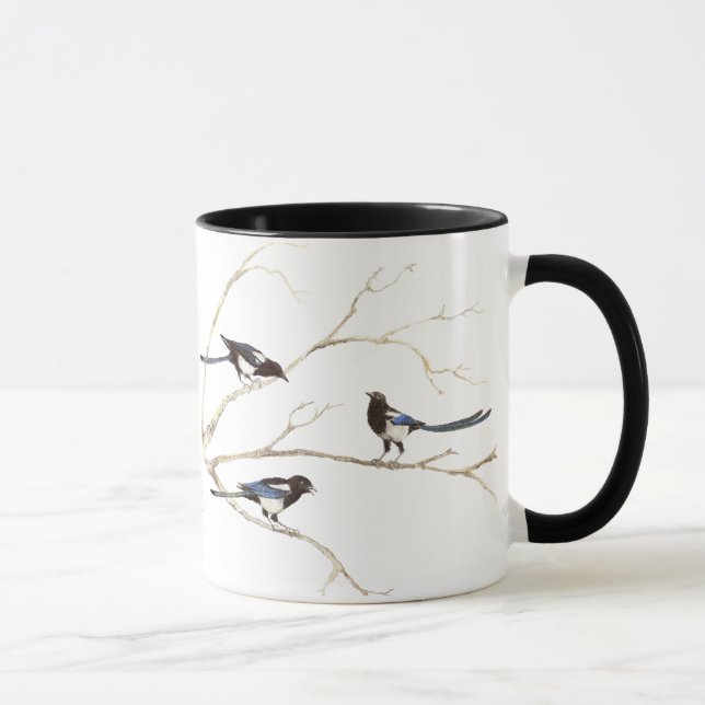 Magpie Bird, Nature, Faune Famille Mug (Droite)