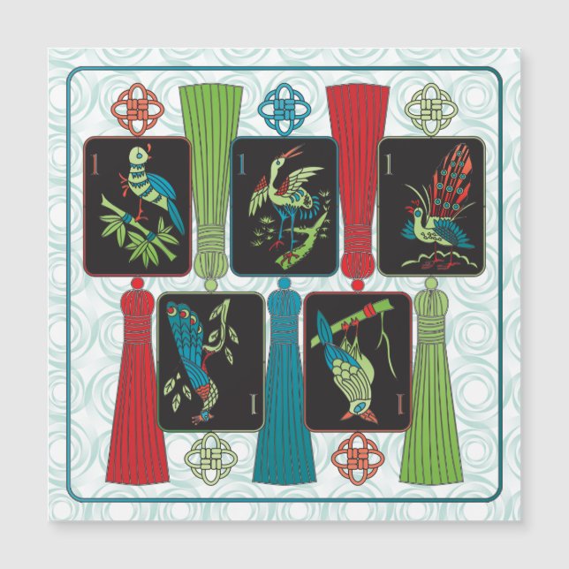 Mah Jongg Bird Tassels Magnet Card (Devant)