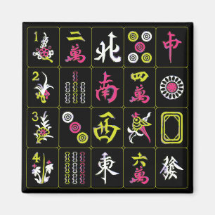 Mah Jongg Black/Fuchsia/Lime Magnet