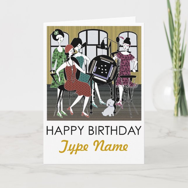 Mah Jongg Flappers Chien Carte d'anniversaire (Devant)
