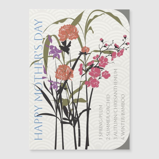 Mah Jongg Fleurs Fête des mères Aimant plat (Devant)