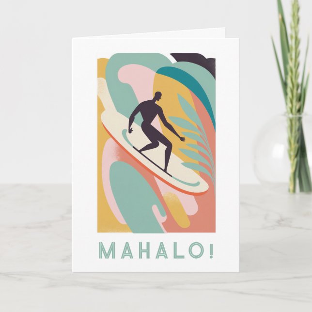 Mahalo carte de remerciements, design de surfer (Devant)