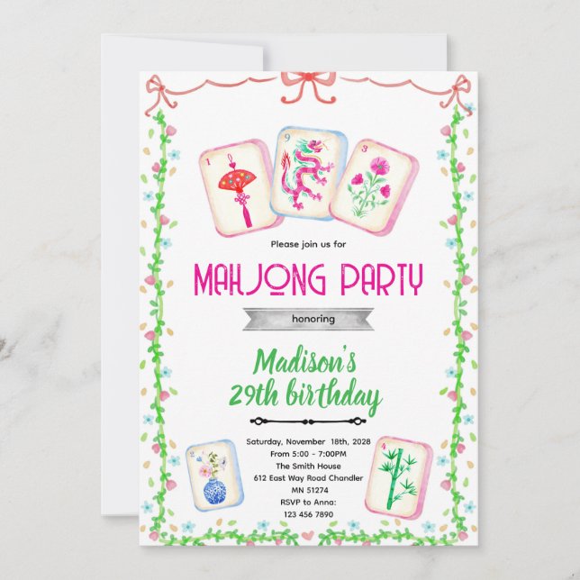Mahjong party theme invitation (Devant)