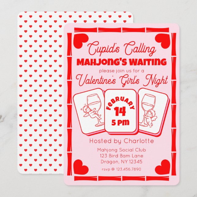 Mahjong Valentine's Party Cupid Invitation (Devant / Derrière)