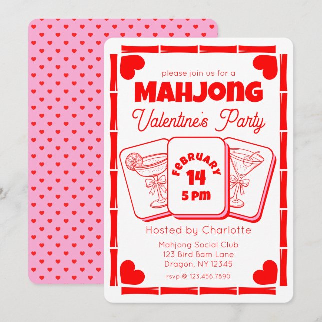 Mahjong Valentine's Party Invitation (Devant / Derrière)