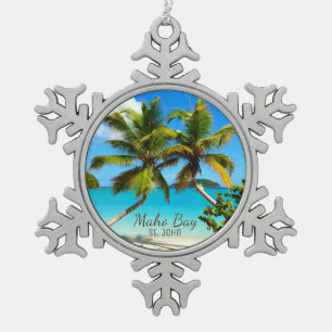 Maho Bay Beach St. John Pewter Snowflake Ornement