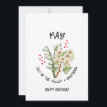 MAI Mois de naissance Fleur Carte d'anniversaire<br><div class="desc">MAI Mois de naissance Fleur ANNIVERSAIRE avec TEXTE PERSONNALISABLE. Le design montre un étalage floral de LILY OF THE VALLEY et de fleurs HAWTHORN pour ceux qui ont des anniversaires de MAI. Ajoutez votre nom, votre salutation ou tout autre texte à l'avant et personnalisez votre message à l'envers. Cette carte...</div>