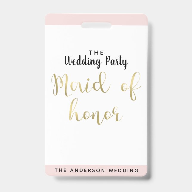 Maid of Honor Wedding Party VIP Pass Badge (Front)