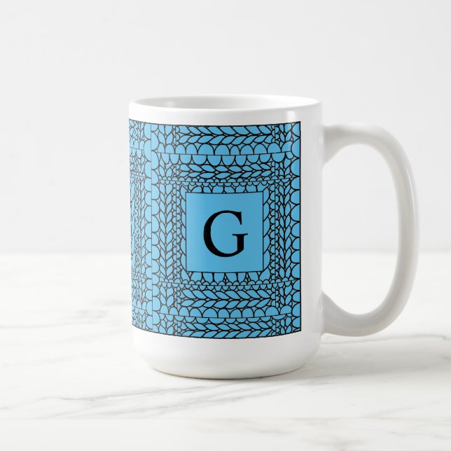 MAILLE ENVERS BLEU Grand Mug Blanc + Texte (Droite)