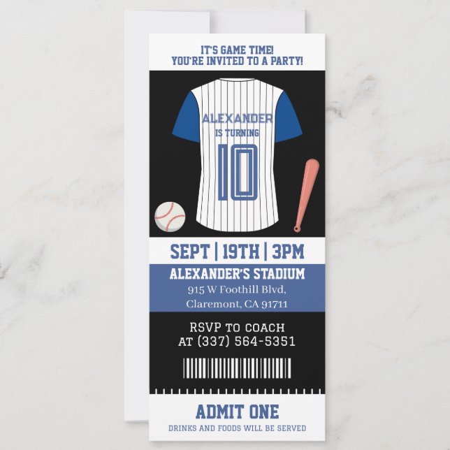 Maillot de Baseball Billet Invitation Anniversaire (Devant)