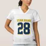 Maillot De Foot Pour Femmes Personnaliser Bleu et Jaune Football Sports Jersey<br><div class="desc">Prévoyez-vous d'assister à un match de football de sitôt ? Ce maillot est parfait pour vous. Customisez les mots pour refléter votre équipe sportive préférée et votre numéro de joueur. Vous pouvez également ajouter un nom customisé au verso. Les mots sont de couleur jaune et bleue. Vous pouvez aussi customiser...</div>