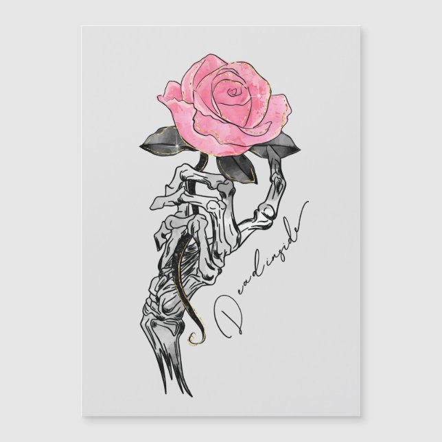 Main de squelette gothique avec rose rose | Mort à (Devant)