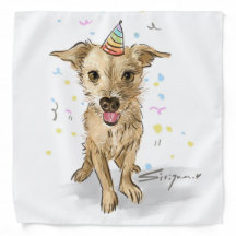 Main - Dessiné Chien d'Anniversaire Bandana