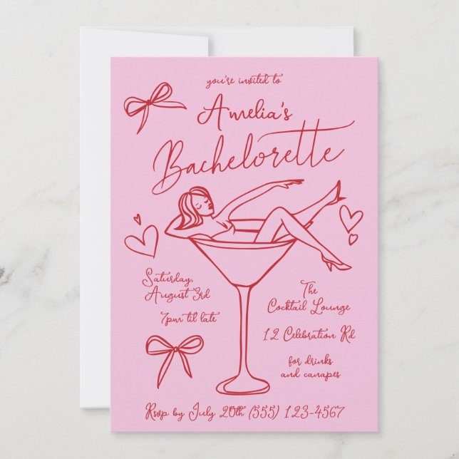 Main Drake Martini Bachelorette Invitation personn (Devant)