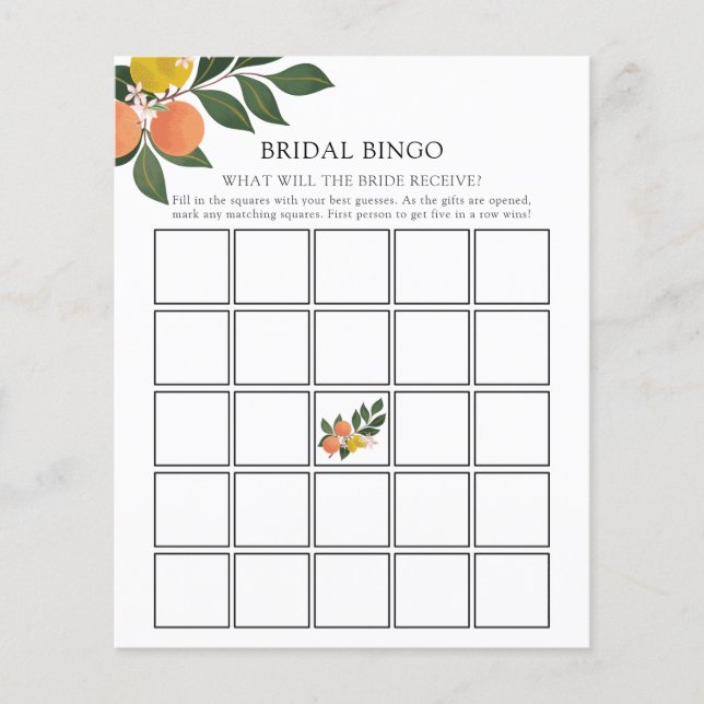 Main Squeeze Citrus Bride Bingo Carte de jeu (Devant)