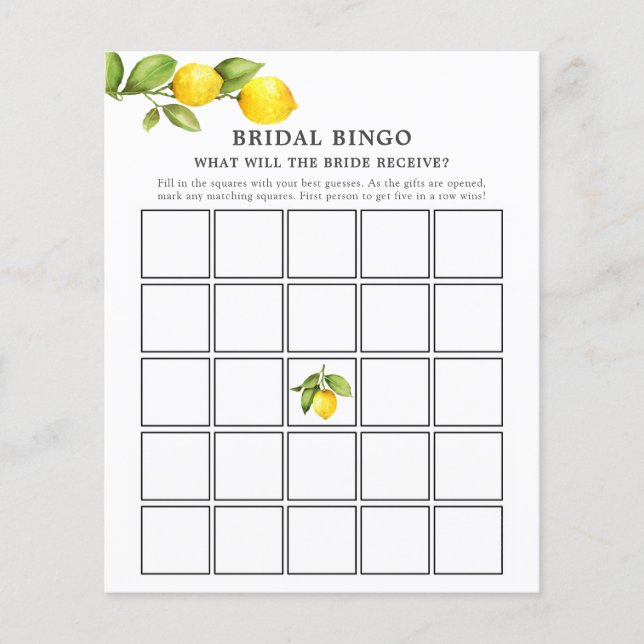 Main Squeeze Lemons Bride Bingo Carte de jeu (Devant)