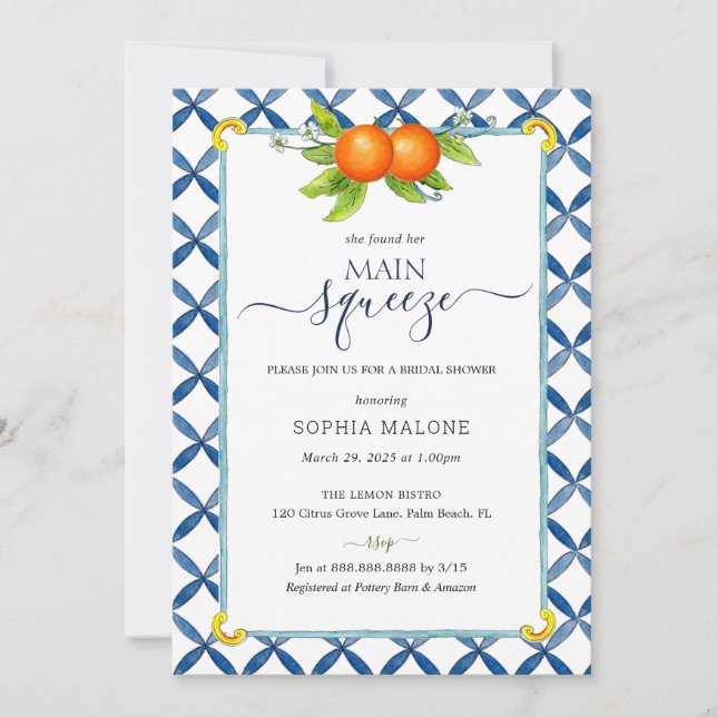 Main squeeze Orange Bridal shower Invitation (Devant)