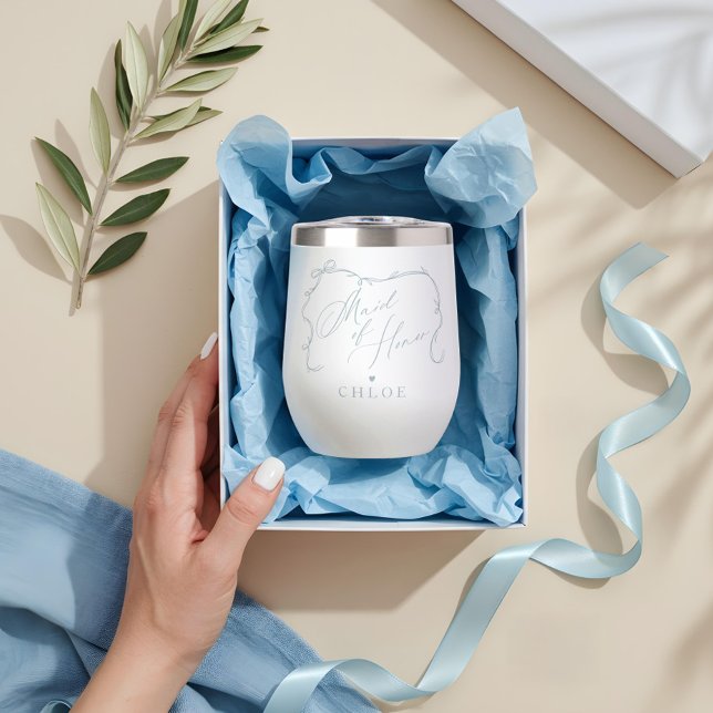 Main tiré Chic Bow Ribbon Maid of Honor Propositio (Hand Drawn Chic Bow Ribbon Maid of Honor Proposal Thermal Wine Tumbler)