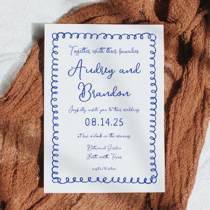 Main Tirée Bleu Français Mariage Invitations