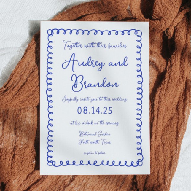 Main Tirée Bleu Français Mariage Invitations (Créateur téléchargé)