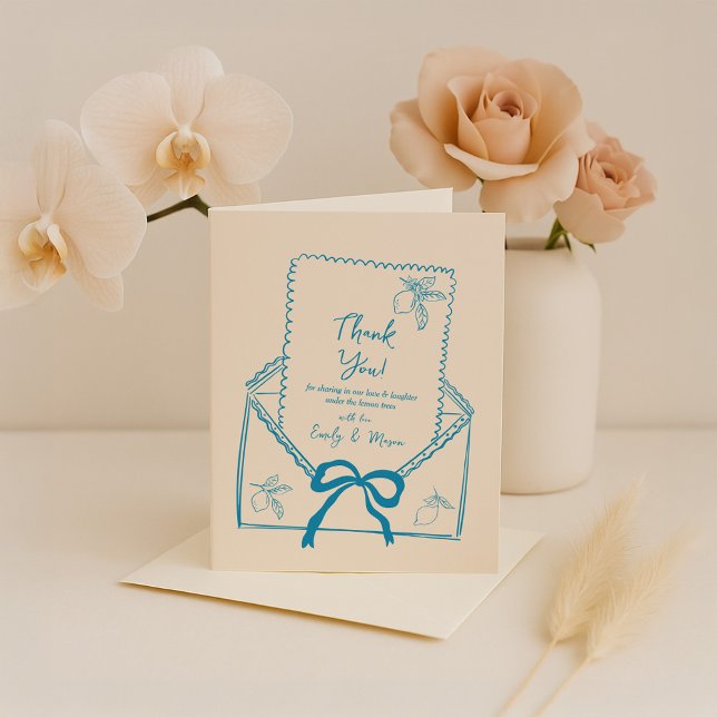 Main Tirée Whimsical Lemon Mariage Merci Cartes (Créateur téléchargé)