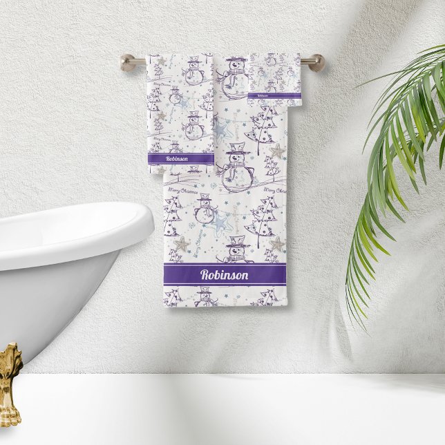 Main violette tirée Xmas Snowman Stripe (Créateur téléchargé)